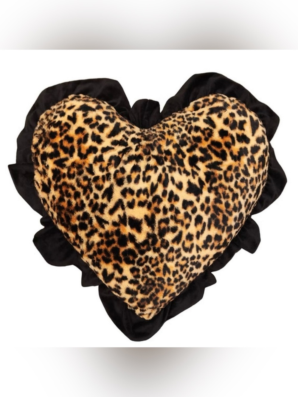 Leopard Print Heart Accent Pillow with Black Ruffle